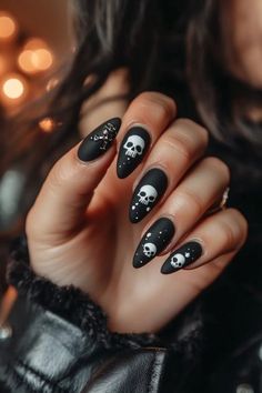 Milky Halloween Nails, Understated Halloween Nails, Nail Designs Halloween Simple, Ghost Accent Nail, White Halloween Nail Designs, Halloween Almond Nails Ideas, Spook Nails, Cute Halloween Nails Acrylic, Skeleton Halloween Nails