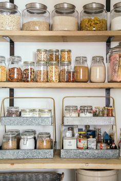 shelves filled with lots of different types of food