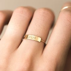 A bar ring with plenty of room to personalize with initials, a date, name or word. Piercing Septum, Bar Ring, Personalized Rings, Sapphire Engagement, Engagement Ring Settings, Unique Engagement Rings, Vintage Engagement Rings, Diamond Wedding Bands, Unique Rings