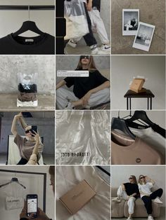 a collage of photos showing different items from the same store, including clothing and shoes