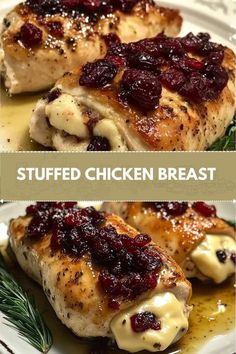 stuffed chicken breast with cranberry sauce on it