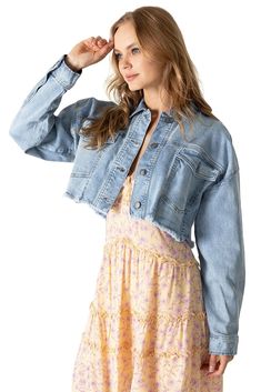 C'est Toi Women's Juniors Relax Denim Cropped Jean Jacket Classic denim jacket with relaxed, slouchy silhouette and a cropped length. Traditional patch pockets on the front with a button up closure. CARE | Machine Wash Cold CONTENTS | 98% Cotton, 2% Spandex MEASUREMENTS | 15"/38 cm Top to Bottom (Size Small) MODEL | 5'8 - wearing a size Small IMPORTED Product Details Brand C'est Toi Color Light Denim Size Large Style Denim Jacket Product Type Denim Jacket Check out my other items. - Powered by Bling Denim, Crop Denim Jacket, Cropped Jean Jacket, Flowing Fabric, Crop Jean Jacket, Skirt And Sneakers, Classic Denim Jacket, Printed Skirt, Oversized Denim Jacket