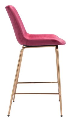 a pink velvet bar stool with gold legs and backrests on an isolated white background