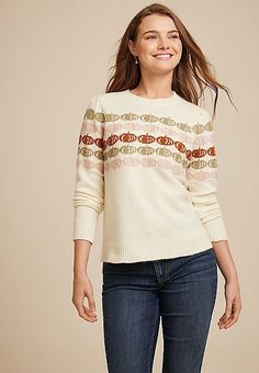 Fall Jacquard Pumpkin Sweater | maurices Pumpkin Sweater, Sweater Material, Beige Sweater, List Style, Plus Dresses, Fall Sweaters, Outerwear Sweater, Womens Fall, Long Sleeve Pullover