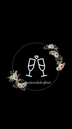 two glasses of wine with flowers around the edges on a black background, logo for an italian restaurant