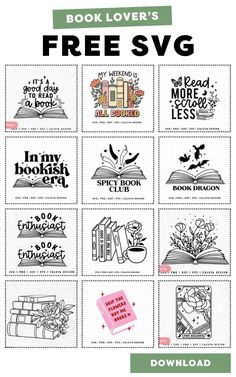 Free Book Lover SVG | Free SVG for Book Club Book Lovers Svg Free, Cricut Book Lover Projects, Cricut Bookmark Ideas Svg, Book Club Cricut Ideas, Free Book Svg Files For Cricut, Cricut Projects For Book Lovers, Books Svg Free, Reading Printables Free, Sticker Theme Ideas