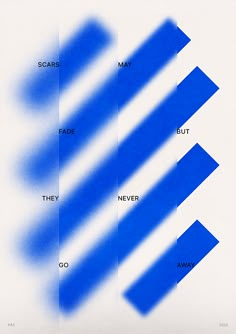 three blue squares with words that read scarr, fade, but they never saw