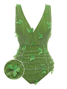 Green 1960s 3D butterfly Lace Patchwork Swimsuit – Retro Stage - Chic Vintage Dresses and Accessories Virgo Moon Aesthetic, Tea Party Fashion, Faybelle Thorn, Hot Halloween Costume, Rising Virgo, Festival Friends, Mesh Swimsuit, Rave Concert, Poison Ivy Costumes