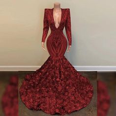 Luxury Women Dress, Luxury Burgundy Prom Gown, Luxury Red Mermaid Dress For Gala, Red Long Sleeve Mermaid Dress For Prom, Luxury Red Elegant Mermaid Dress, Luxury Red Glamorous Mermaid Dress, Red Long Sleeve Prom Dress, Red Mermaid Prom Dress, Burgundy Wedding Dress