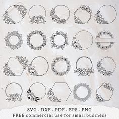 various circular frames and flowers are drawn on paper