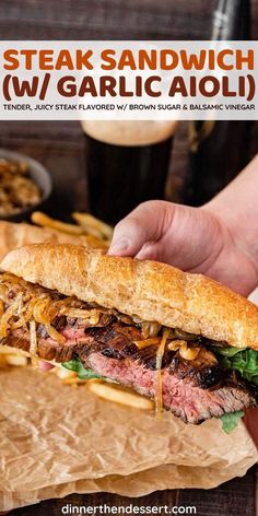 steak sandwich w / garlic aiolii with fries on the side