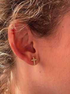 Cross Earrings Men, Close To God, Unisex Earrings, Cross Earrings Studs, Tiny Cross, Man Made Diamonds, Cross Earrings, Sterling Silver Cross, Gold Cross