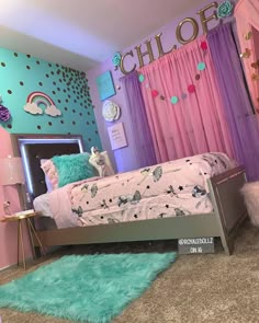 Girlie Rooms Ideas, Unicorn Princess Room, My Little Pony Room Decor, Little Kids Room Ideas, Toddler Unicorn Room, Pink Unicorn Bedroom, Daughter Room Makeover, Small Bedroom Ideas For 2 Sisters, Princess Room Ideas