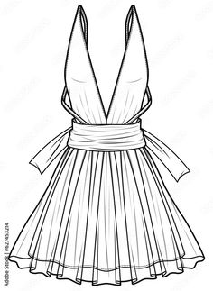 a line drawing of a dress with an open back and tie around the waist,