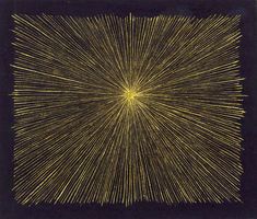 an image of fireworks in the night sky with yellow and white lines on black background