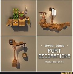 there are four different types of furniture made out of wood planks with text that reads, three ideas - port decorations