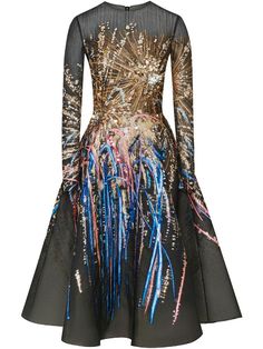 Oscar de la Renta Fireworks sheer short dress black 20FE6033JFCBLM - Farfetch Haute Couture Gowns, Simply Dresses, Sequin Embroidery, Sheer Shorts, Poplin Dress, Tea Length Dresses, Couture Gowns, Character Ideas, Salisbury