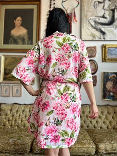 This one size Vintage Floral Robe is perfect for any occasion. Crafted from 100% polyester, this beautiful robe is designed to provide timeless style and lasting comfort. With it's floral pattern, this robe is sure to be eye-catching and stylish. One Size (fits S/M) This is a preloved item. Pink Floral Print Open Front Kimono, Floral Robes, Show Me Your Mumu, Vintage Floral, Timeless Style, Timeless Fashion, Floral Pattern, Floral, Pattern