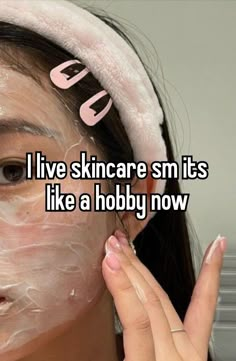 a woman with acne on her face and the words i live skincare smt's like a hobby now