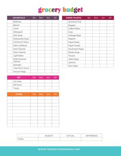 a printable grocery budget sheet with the words grocery budget written in red and orange