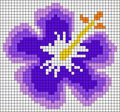 a cross stitch pattern with a purple flower on the front and yellow center in the middle