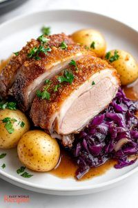 a white plate topped with meat, potatoes and cabbage next to an instant pot roast