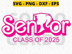 the logo for senior class of 205 is shown in pink on a white and yellow background