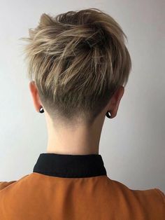 Short Shaved Pixie Haircuts, Tomboy Haircut Blonde, Undercut Pixie Haircut For Thick Hair, Queer Pixie Cut, Pixie With Fade, Androgynous Pixie Cut, Women Fade Haircut, Female Fade Haircut, Modern Short Hair