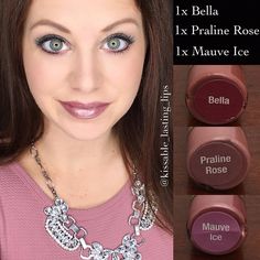 1st layer Bella, the Praline Rose and Topped with Mauve Ice! I'm in love! #lipsenseaddict Purple Reign Lipsense, Rose Makeup