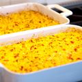 two casserole dishes sitting on top of a stove next to each other in pans