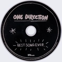 the label for one direction's best song ever album, which is written in white ink on a black disc