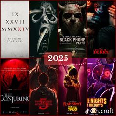 many movies are shown in this collage with red and black text that reads, the conjuring