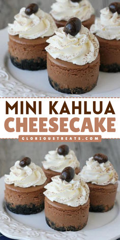 Must make easy dessert idea! This Mini Kahlua Cheesecake recipe features crushed cookie crumbs combined in melted butter for the crust with melted chocolate, cream cheese, egg, vanilla, and Kahlua for the perfect filling, and then baked. Pin this for a delicious thing to bake! Kahlua Cheesecake, Kahlua Recipes, Boozy Desserts, Cheesecake Cupcakes, Chocolate Sandwich Cookies, Desserts Menu, Cheesecake Desserts, Cheesecake Bites