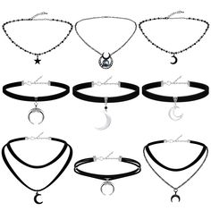 PRICES MAY VARY. Abundant Selection of Different Styles: our gothic accessory package comes with 9 gothic necklaces in different styles, each piece empowers your style statement, adding a distinctive touch to your daily wear Expressive Gothic Style: these Gothic choker necklaces are more than just accessories; With star and moon pattern designs, they allow you to adopt a gothic style that creates not just stylish appearances but impressions that turn heads; These jewelry necklaces are designed t Grunge Choker For Halloween Gift, Black Moon Charm Jewelry For Halloween, Black Halloween Moon Charm Jewelry, Moon Pattern Design, Gothic Necklaces, New Year Jewelry, Gothic Choker Necklace, Choker Necklace Black, Moon Choker