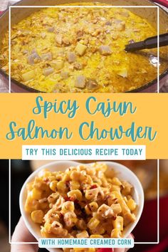 Warm up with this Spicy Cajun Salmon Chowder! Packed with tender salmon, bold Cajun spices, creamy broth, and fresh veggies, it’s the ultimate comfort food with a kick. Perfect for weeknight dinners or impressing guests with its rich, hearty flavor. Try this delicious recipe today!  #CajunSalmonChowder #SpicyComfortFood #SeafoodRecipes #CreamyChowder Fillets Recipes, Salmon Chowder Recipe, Homemade Cream Corn, Cajun Spices, Salmon Chowder, Cajun Salmon, Creamed Corn Recipes, Cajun Creole Recipes, Cubed Potatoes