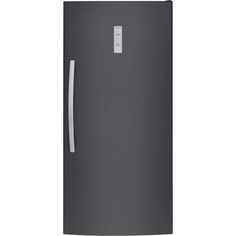 a black refrigerator freezer sitting on top of a white wall