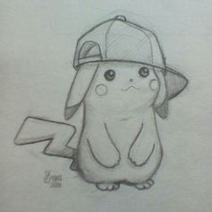 a pencil drawing of a pikachu wearing a baseball cap and holding a wrench