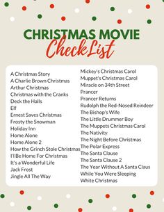 the christmas movie check list is shown