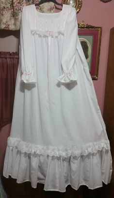 This gown is made to order for your size and height. Please see the sizing below. This is a lovely fine 100% cotton lawn or fine light weight muslin material (white). It is very delicate, soft, and feminine. A classic gown. The gown shown is fine cotton lawn, very light weight, soft, Classic Gown, Victorian Nightgown, Custom Gown, Vintage Nightgown, Nightgowns, Looks Vintage, Eminem, Night Dress, Night Gown