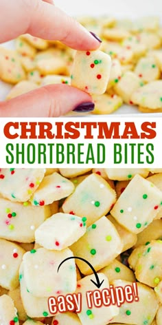 christmas shortbread bites with sprinkles on top and the words easy recipe below