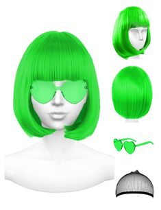 PRICES MAY VARY. ❤️【Featured Colorful Wigs】 you will receive 1 X bob wig + 1 X party glasses in different colors, enough to meet your various needs. These wigs with bangs would make you more eye-catching, we can hardly think of a more Instagrammable moment, wear it on and make a nice pose, share your good times with friends now! ❤️【Premium Material】 each colored wig is built around a lightweight and breathable netted cap, no shedding, tangling and odor. Each bachelorette wig is made of great pol Bachelorette Party Wigs, Neon Green Wig, Green Bob Wig, Green Bob, Green Wigs, Colorful Wigs, Rainbow Wig, Rainbow Hair Color, Party Glasses