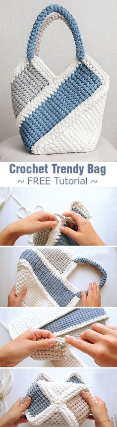 the crochet trendy bag is made with two different colors, and it's easy to make