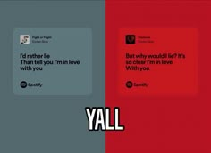 two red and gray squares with the words y'all