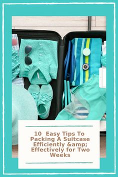 an open suitcase filled with baby clothes and other things to pack for two week's trip