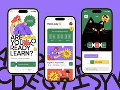 three smartphones with the words are you ready to learn? and an image of a cat