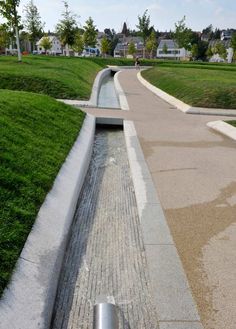 a small water feature in the middle of a park