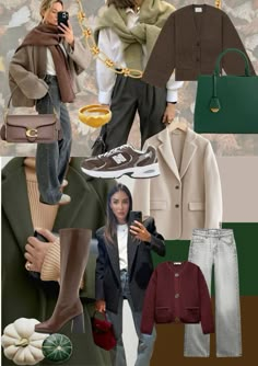 Warm Brown Outfit, Burgundy Fall Outfits 2024, Beige And Burgundy Outfit, Grey And Green Outfit, Green Outfit Fall, Autumn Fall Outfits, Denim Editorial, Japan Outfits, October Outfits