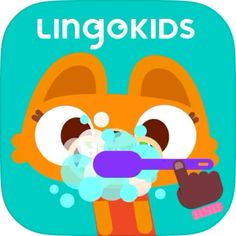 a cartoon character holding a toothbrush in his mouth with the words linggokids above it