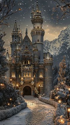 Magical Castle Aesthetic, Snow Castle Aesthetic, Snowy Castle, Christmas Castle, Winter Castle, Fairy Tale Castle, Magical Castle, Gothic Castle, Castle Aesthetic