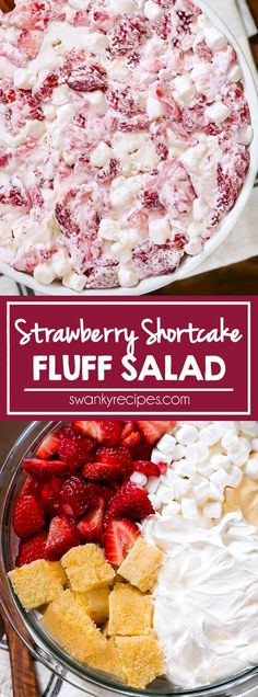 strawberry shortcake fluff salad with whipped cream and strawberries